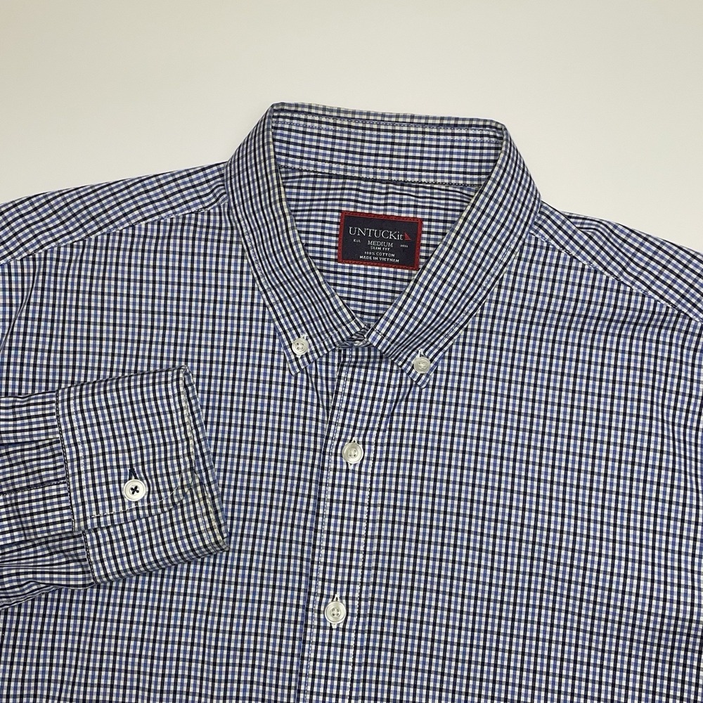 UNTUCKit Button Down Shirt Men Medium Blue Gingham Slim Fit Long Sleeve